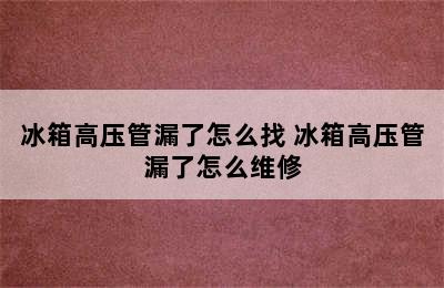 冰箱高压管漏了怎么找 冰箱高压管漏了怎么维修